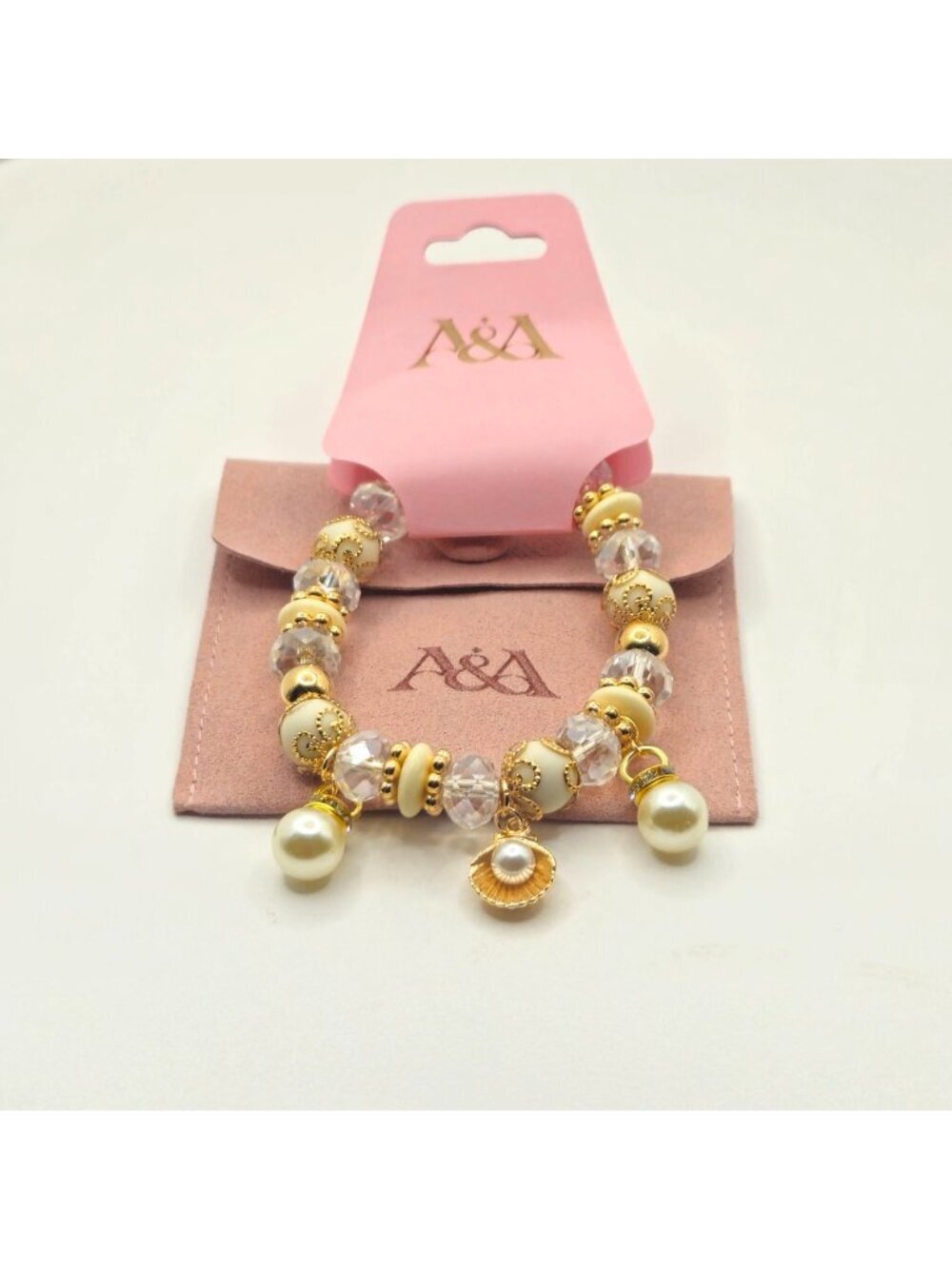 Pearl Charm Bracelet Gold Stretch Bracelet, Bridal Pearl Jewelry, Elegant - Picture 6 of 9